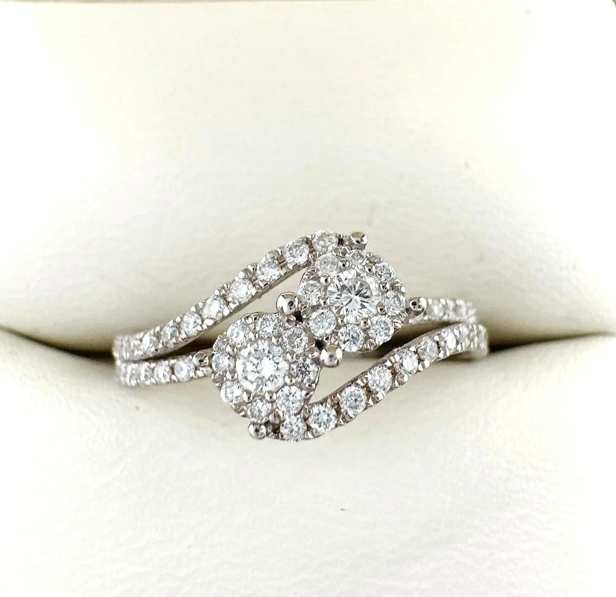 18Carat White Gold Double Row Diamond Cluster Ring 0.40 carats GH SI Hallmark  Diamond Ring