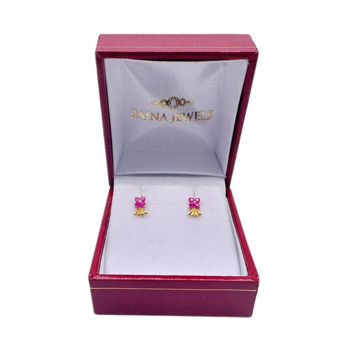 22ct Yellow Gold Children's Natural Ruby Tiny Floral Stud Earrings Diamond Bracelets