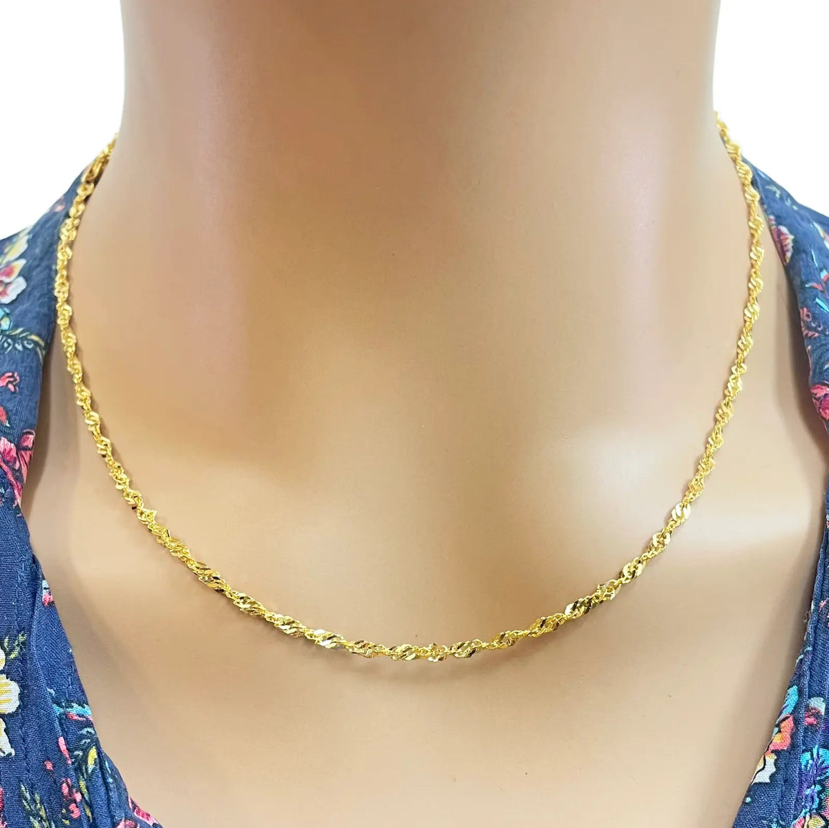 22ct Yellow Gold Fancy Twisted Ripple Chain Necklace 18''inches 2.4mm Width