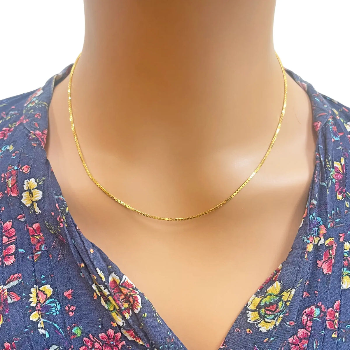 22ct Yellow Gold Solid Box Link Thin Chain 18''Inches 1.3mm Width