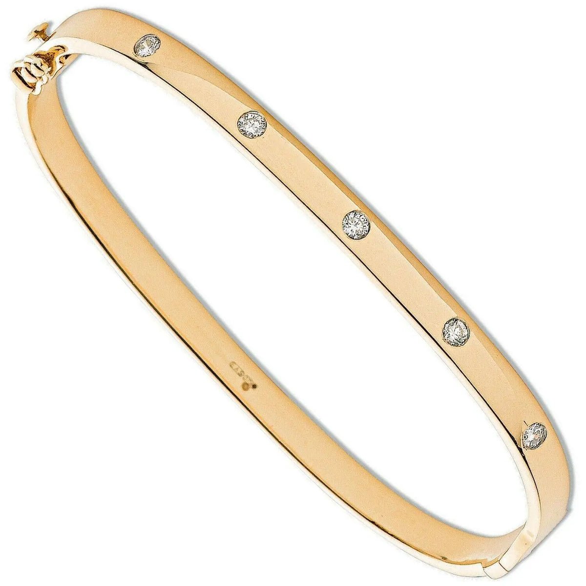 9Carat Yellow Gold Five Round Diamond Bangle 0.20 carat Diamond Bangle, Diamond Bracelet, Gold Bangle, Gold Bracelet