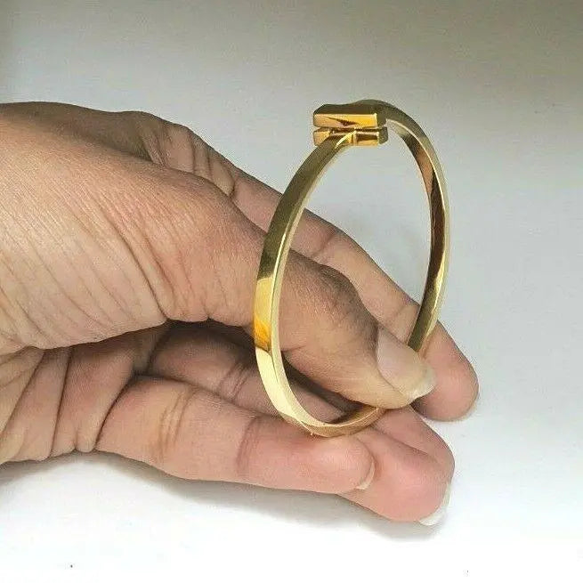 18Carat Yellow Gold T Square Hinged Bangle 21 Grams Gold Bracelet