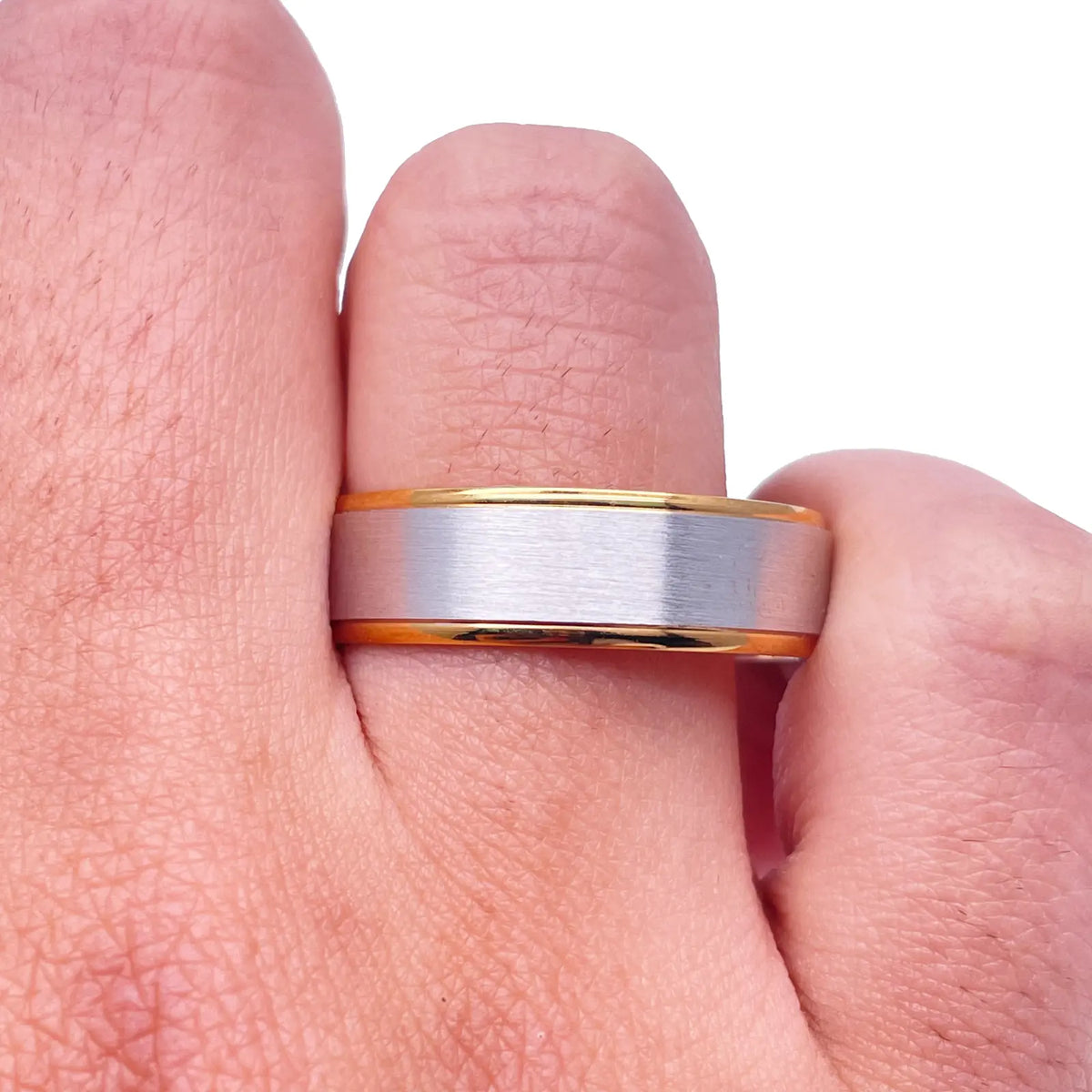 18ct Yellow/White Gold Mens Wedding 6mm Band Matt Middle & High Polished Edges