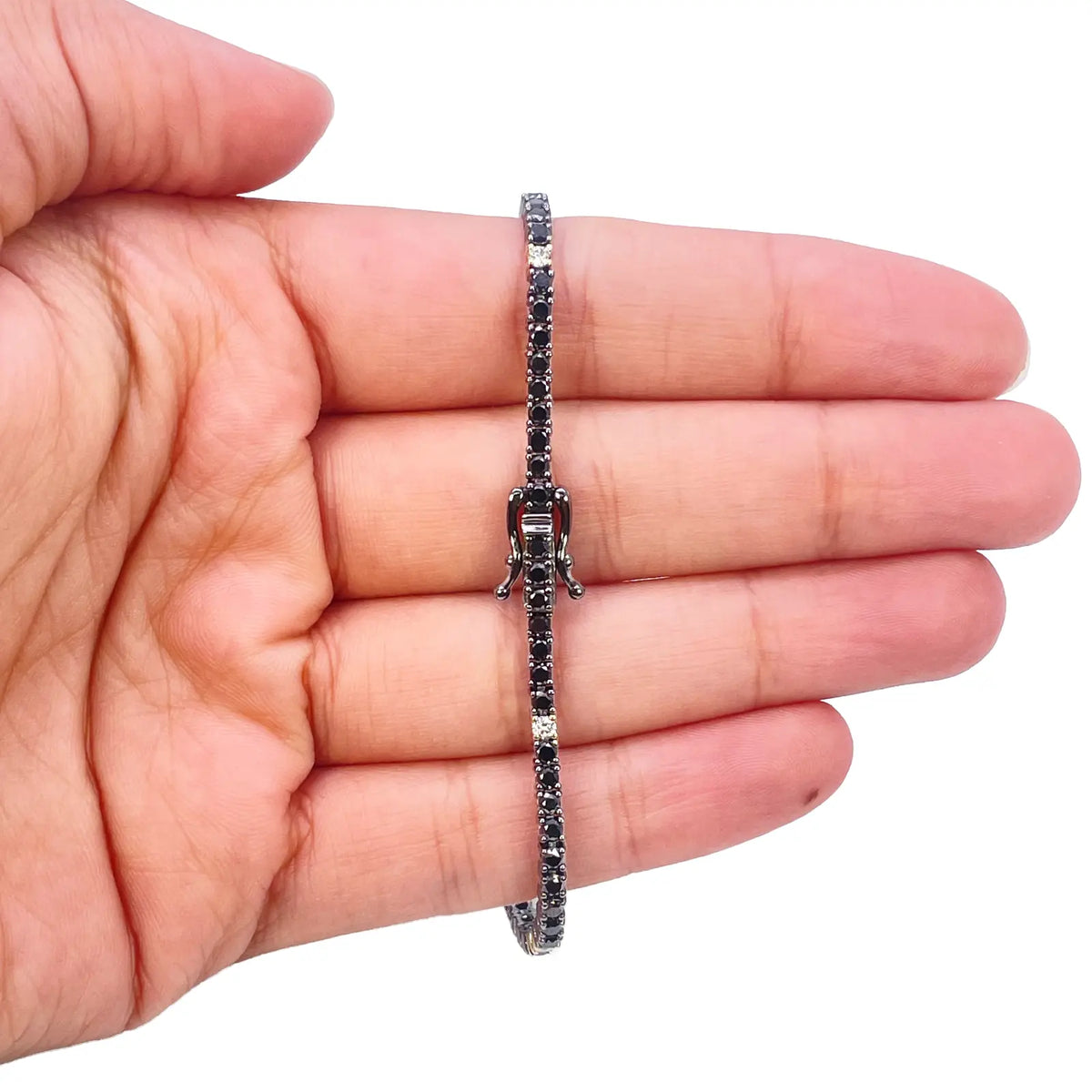 14ct Gold Black Diamond 4-Claw Tennis Bracelet 2.78ct 7 Inches & 2.5 mm Width  Diamond Bracelets