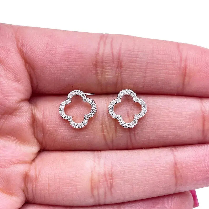 14ct Rose Gold Diamond Clover Cluster Stud Earrings 0.29ct 