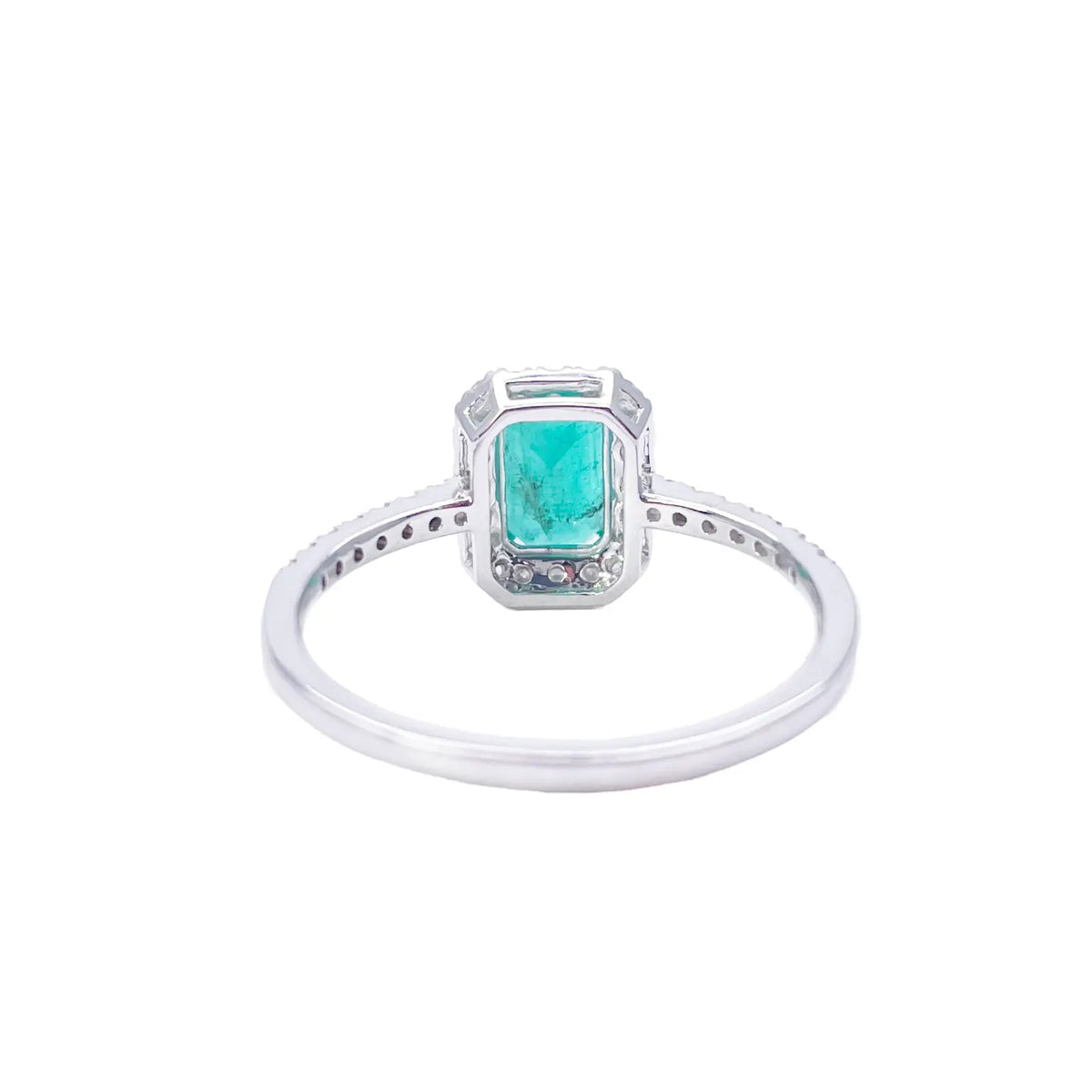 14ct White Gold 4-Claw Natural Emerald & Round Diamond Ring 1.15ct  Diamond Ring