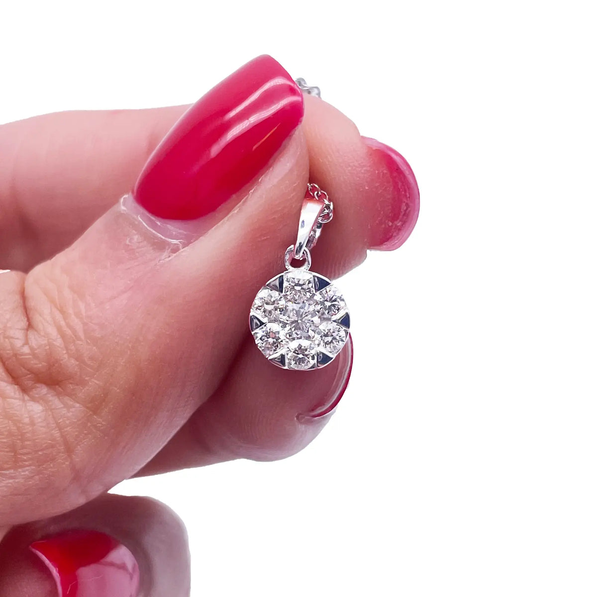 14ct White Gold Diamonds Round Pendant Necklace 0.32ct 