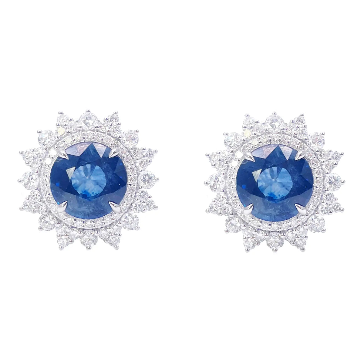 14ct White Gold Floral Natural Sapphire & Diamond Cluster Halo Earrings 10.45ct 