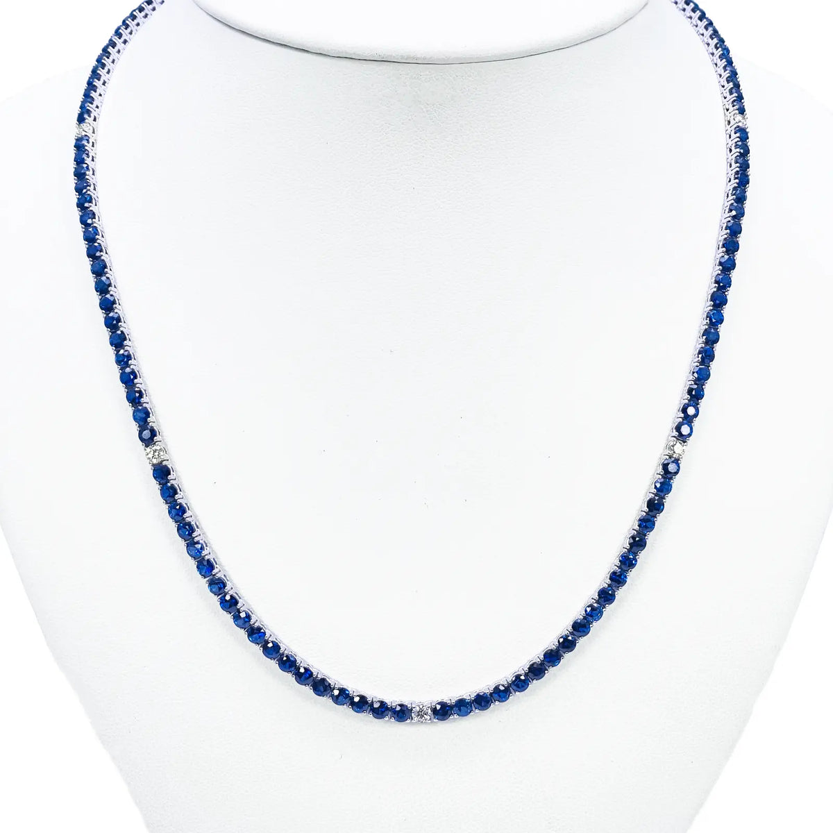 14ct White Gold Natural Sapphire & Diamond Tennis Necklace 21.2ct 18''inches 
