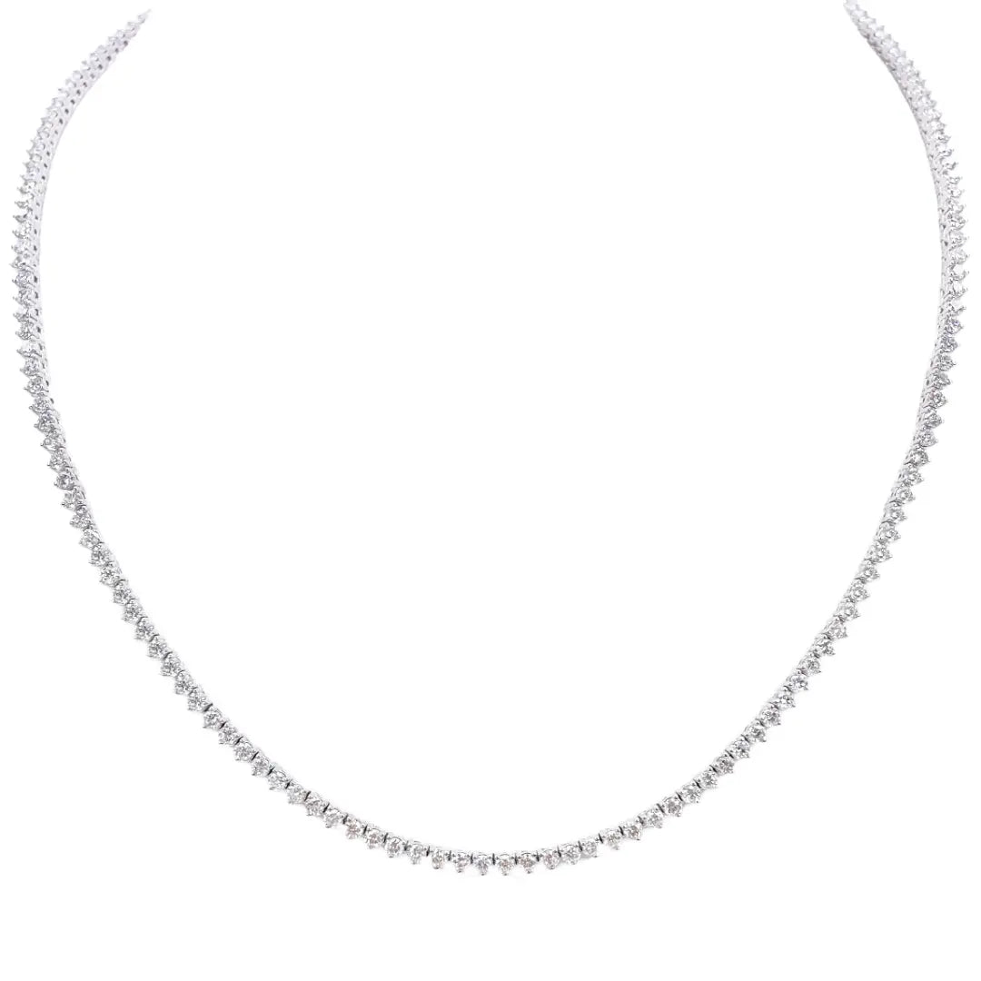 14ct White Gold Three Prong Natural  Diamond Tennis Necklace 5.96ct 17''inches 