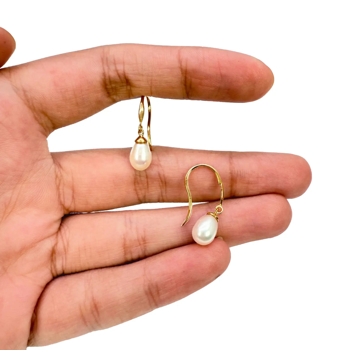 14ct Yellow Gold Beautiful Ladies Pear Freshwater Pearl Hook Wire Drop Earrings 