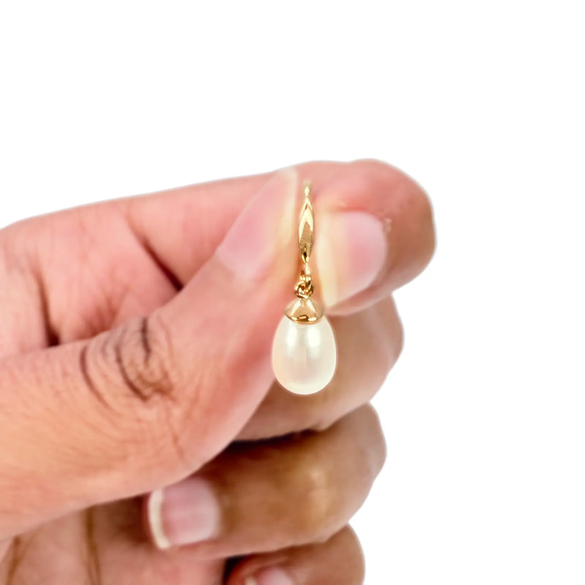 14ct Yellow Gold Beautiful Ladies Pear Freshwater Pearl Hook Wire Drop Earrings 
