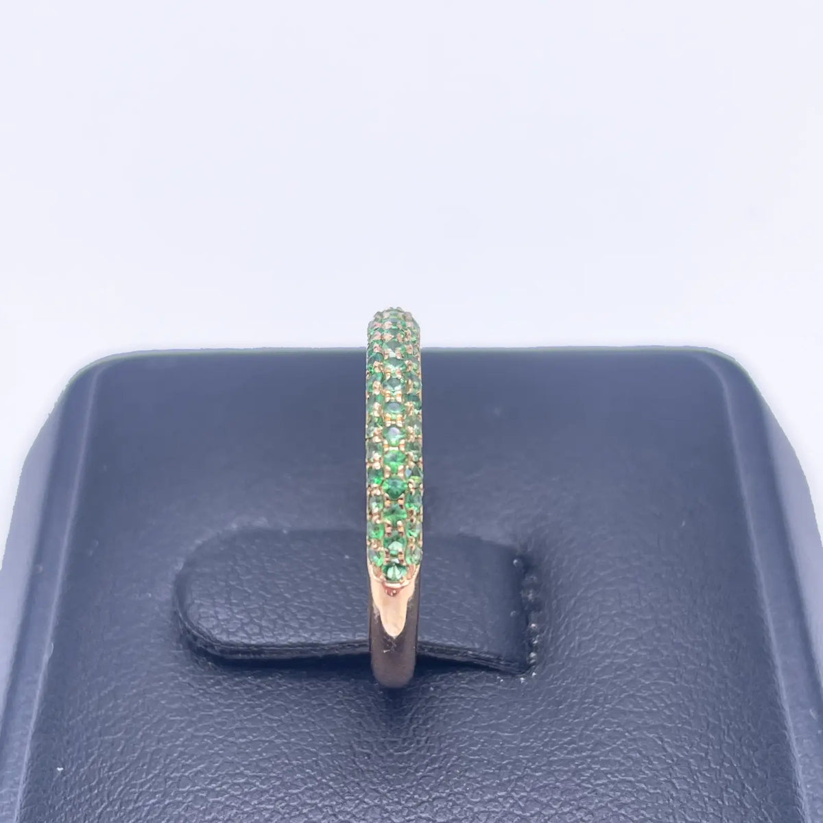 14ct Yellow Gold Green Tsavorite 3 Row Dome Shaped Pave Set Ring 0.38ct 