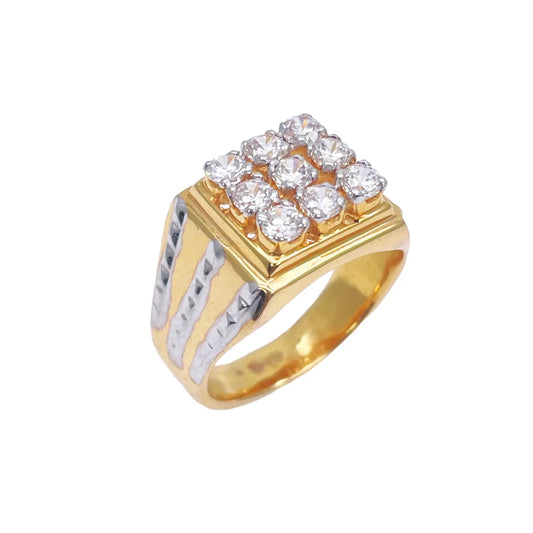 14ct Yellow Gold High Polished Cubic Zirconia Men's Signet Ring 