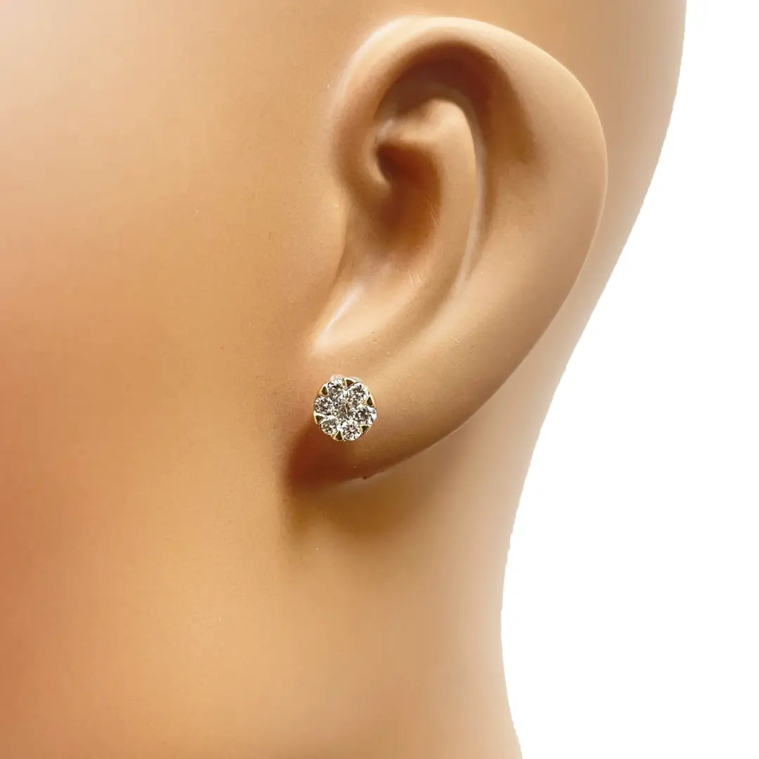 14ct Yellow Gold Natural Diamond Round Cluster Stud Earrings 0.49ct 