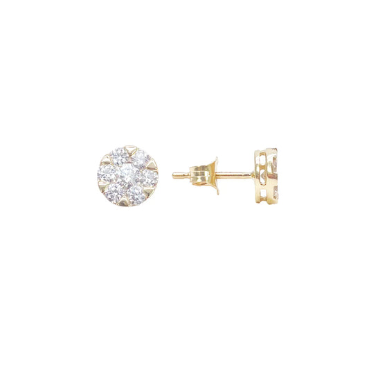 14ct Yellow Gold Natural Diamond Round Cluster Stud Earrings 0.62ct 