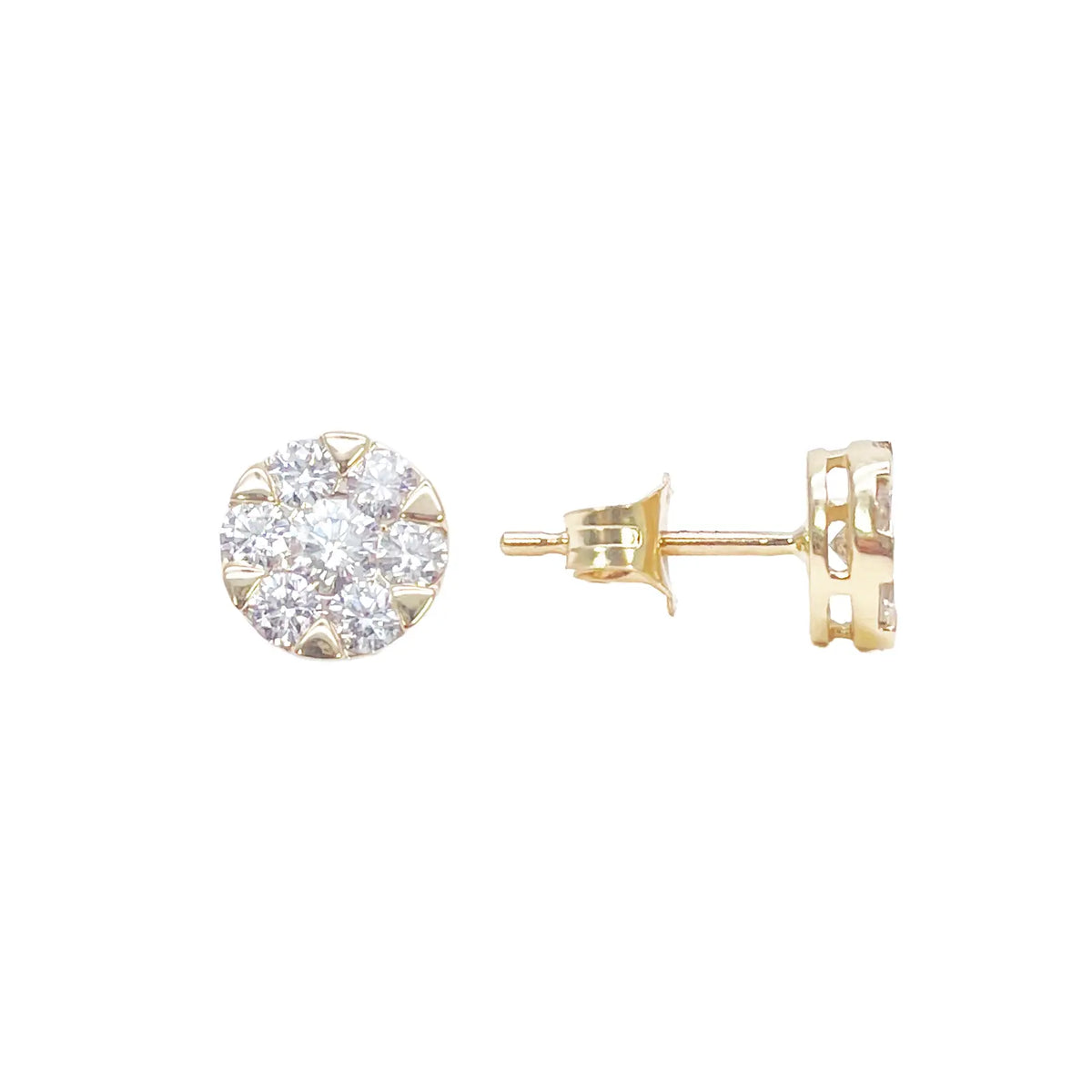 14ct Yellow Gold Natural Diamond Round Cluster Stud Earrings 0.77ct 