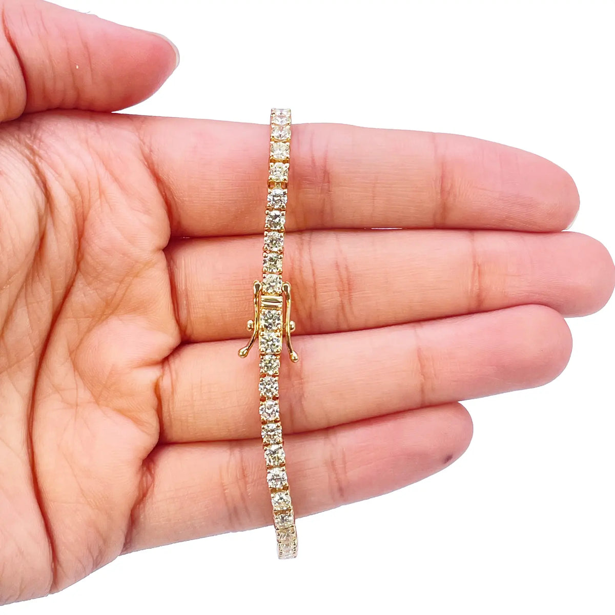 14ct Yellow Gold Natural Diamond Tennis Bracelet 4-claw 5.59cts 7 Inches 3.4mm Width  Diamond Bracelets