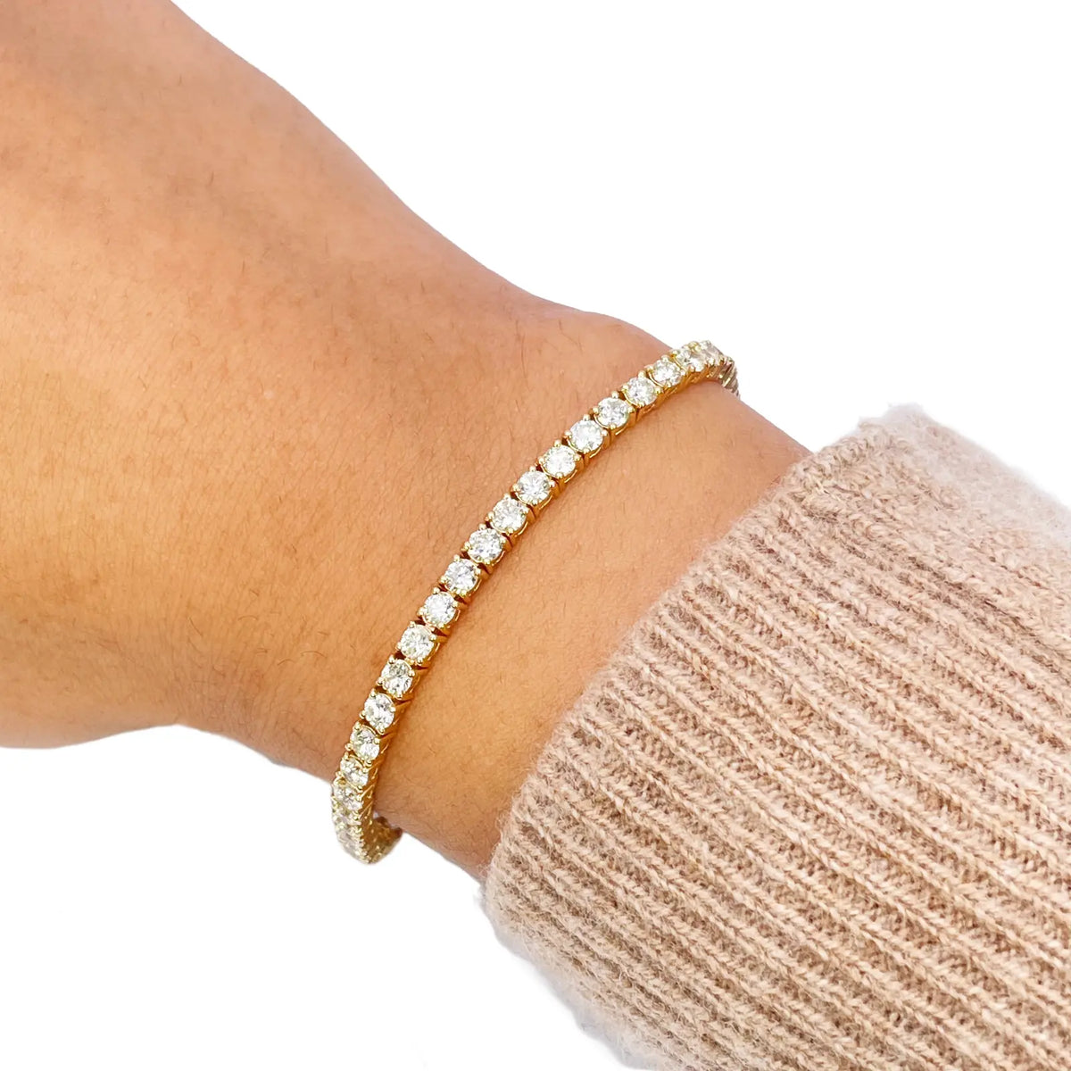 14ct Yellow Gold Natural Diamond Tennis Bracelet 4-claw 5.59cts 7 Inches 3.4mm Width  Diamond Bracelets