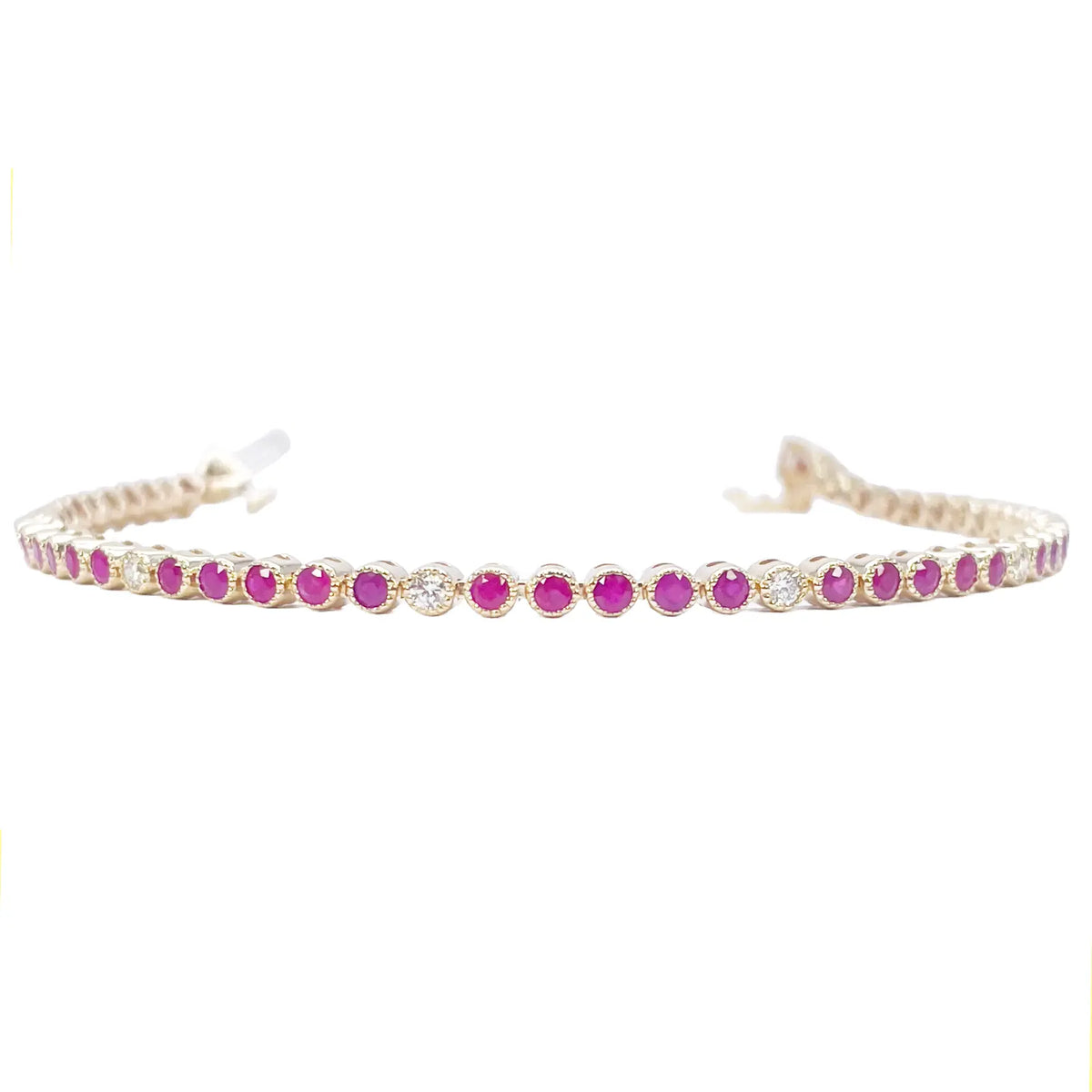 14ct Yellow Gold Natural Round Ruby Tennis Milgrain Bezel Bracelet 3.15ct 7 Inches  Diamond Bracelets