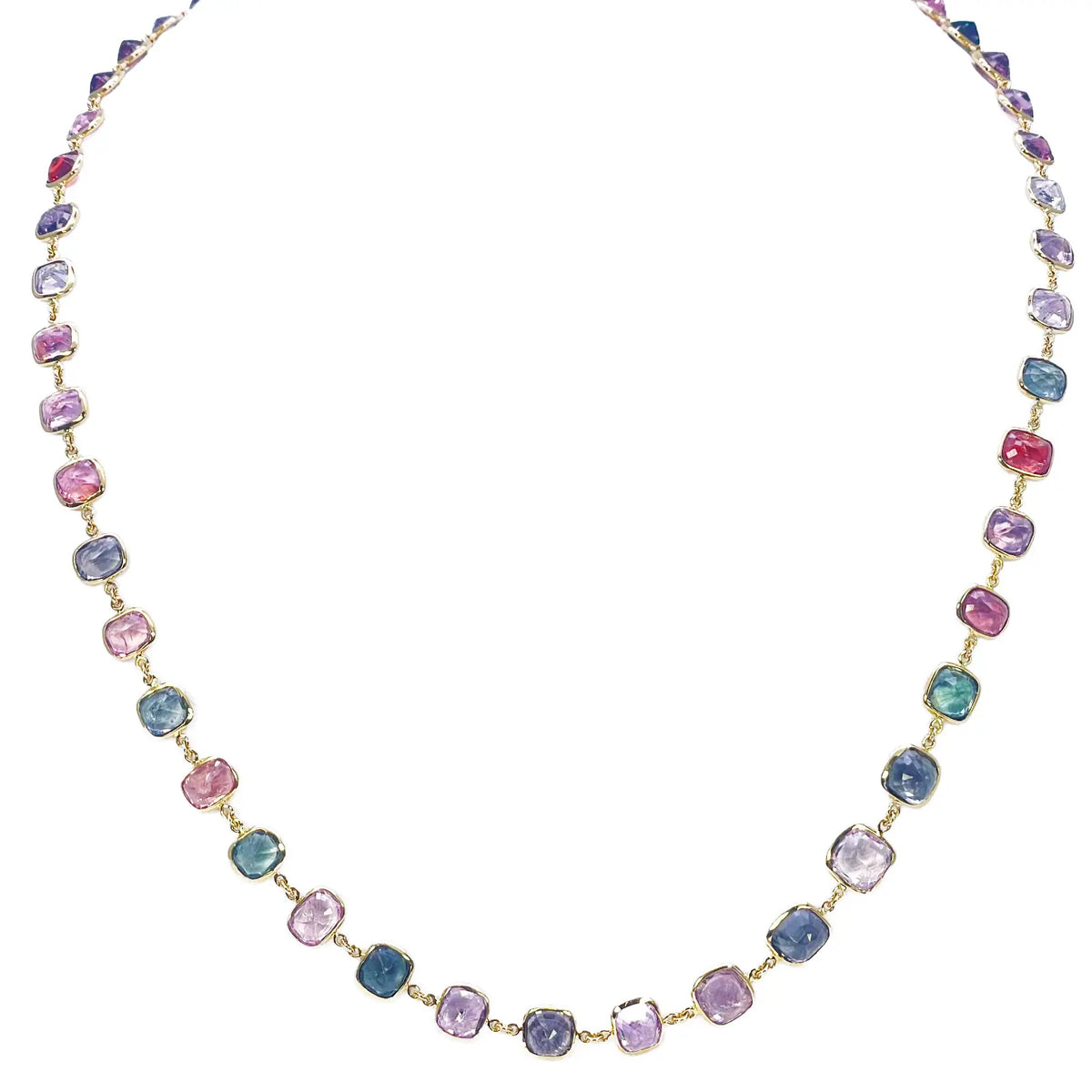 14ct Yellow Gold Spinel Gemstone Rubover Set Chain Necklace 19''inch 43.49ct 
