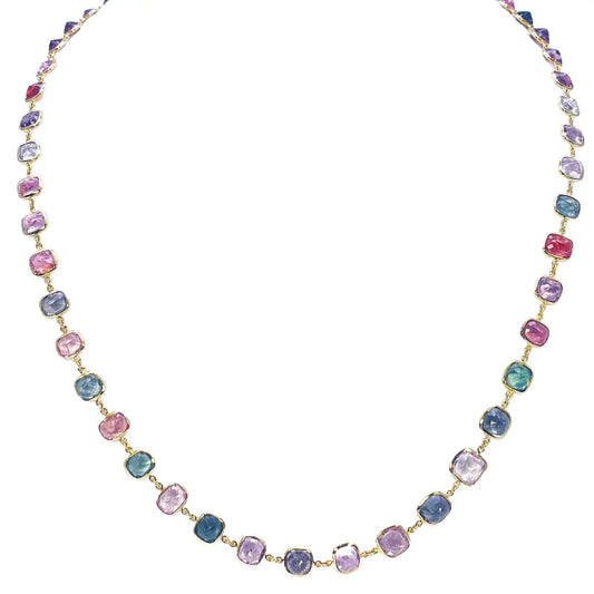 14ct Yellow Gold Spinel Gemstone Rubover Set Chain Necklace 19''inch 43.49ct 