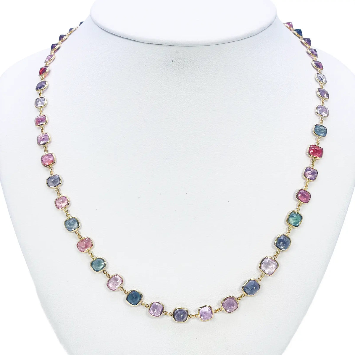 14ct Yellow Gold Spinel Gemstone Rubover Set Chain Necklace 19''inch 43.49ct 
