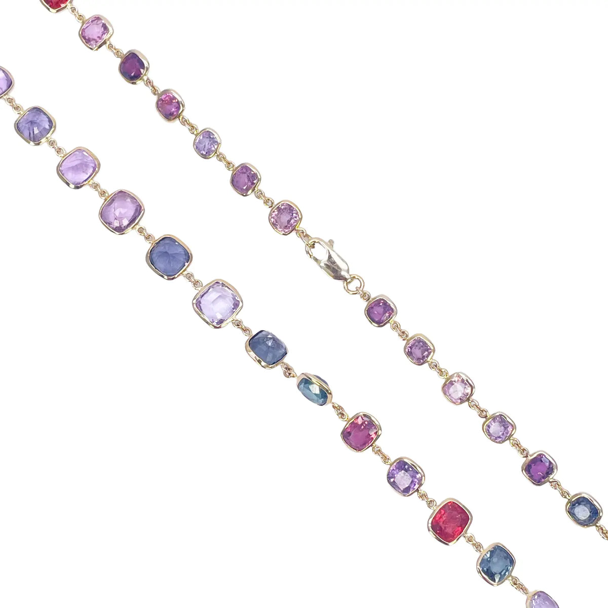 14ct Yellow Gold Spinel Gemstone Rubover Set Chain Necklace 19''inch 43.49ct 