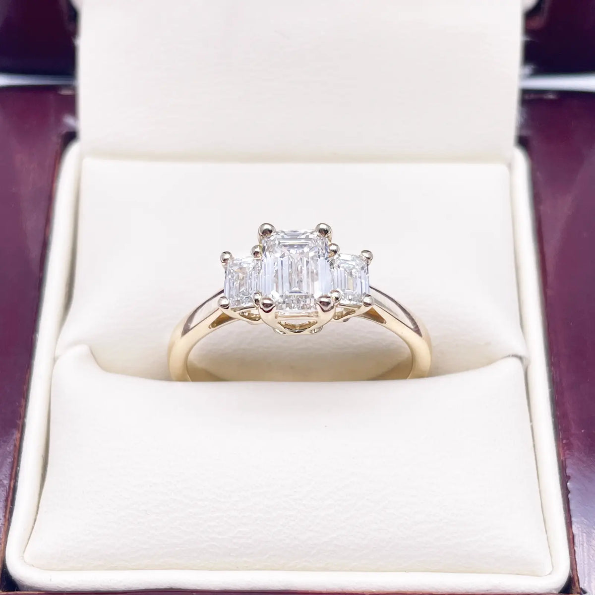 14ct Yellow/White Gold LabGrown Diamond 1.40ct Emerald Cut 3-Stone Ring IGI Cert 