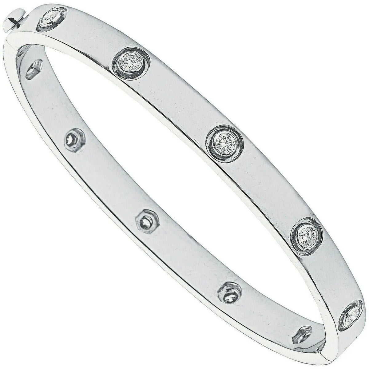 18Carat White Gold Round Diamond Rub Over Bangle 1.00 carat  G/VS  Diamond Bracelets