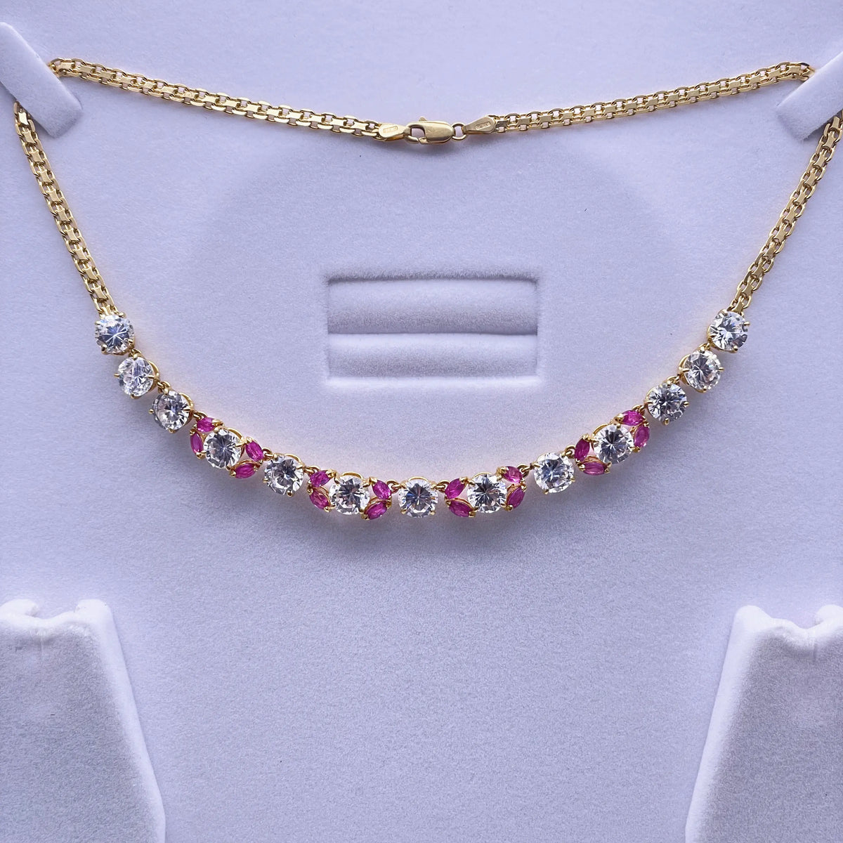 18ct Cubic Zirconia & Synthetic Ruby Necklace, 22.6gms 