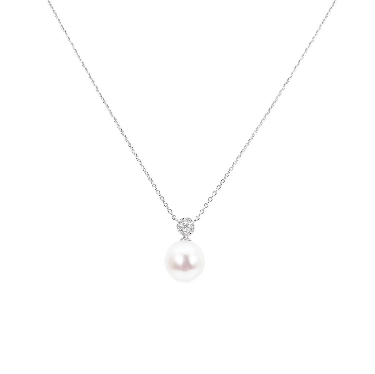 18ct Gold Natural Freshwater Pearl & Diamond Pendant Necklace 0.05ct 17 Inches 