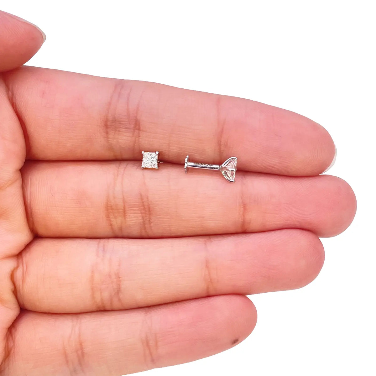 18ct Gold Natural Princess Diamond Stud Earrings 0.40ct 4 Claw Certified 