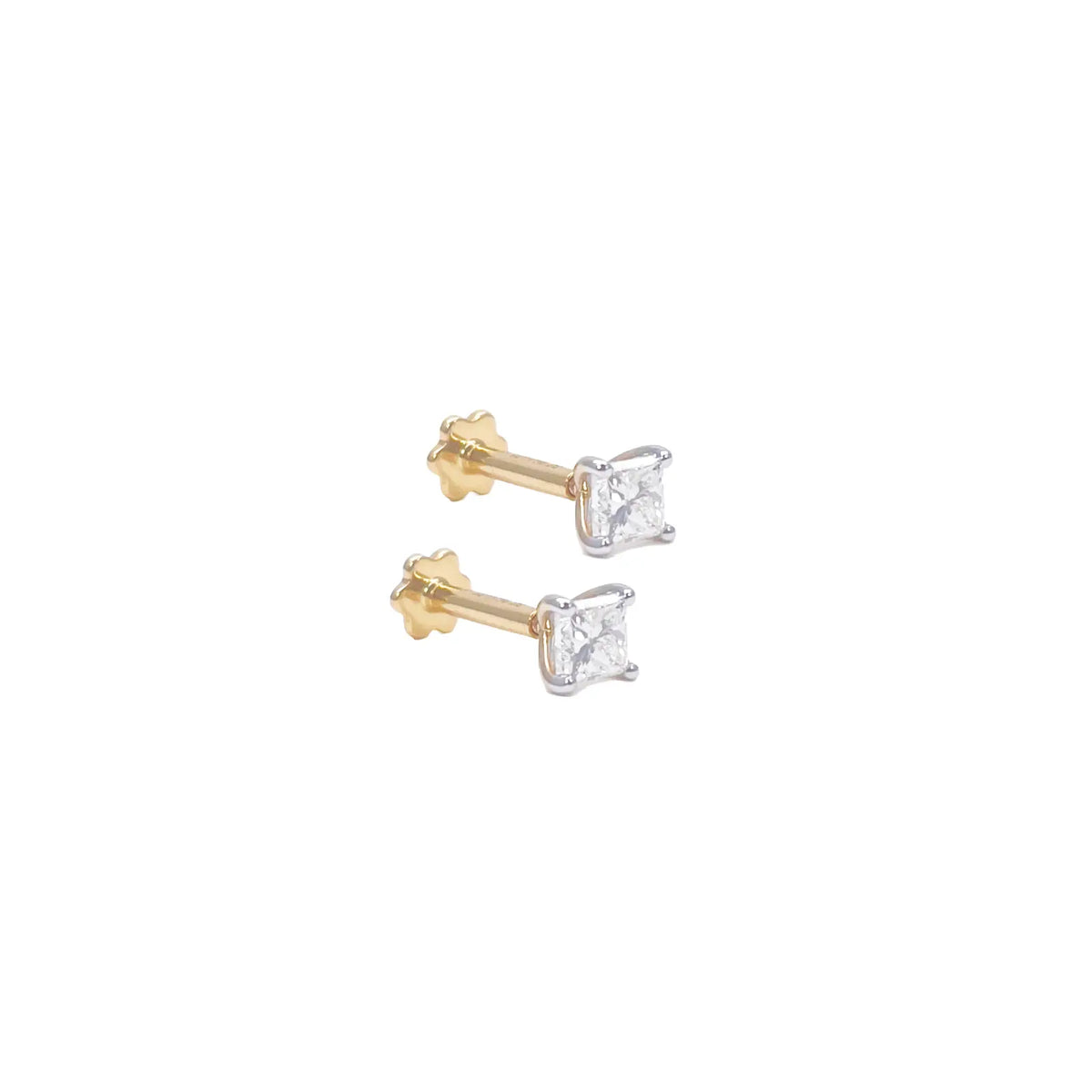 18ct Gold Natural Princess Diamond Stud Earrings 0.40ct 4 Claw Certified 