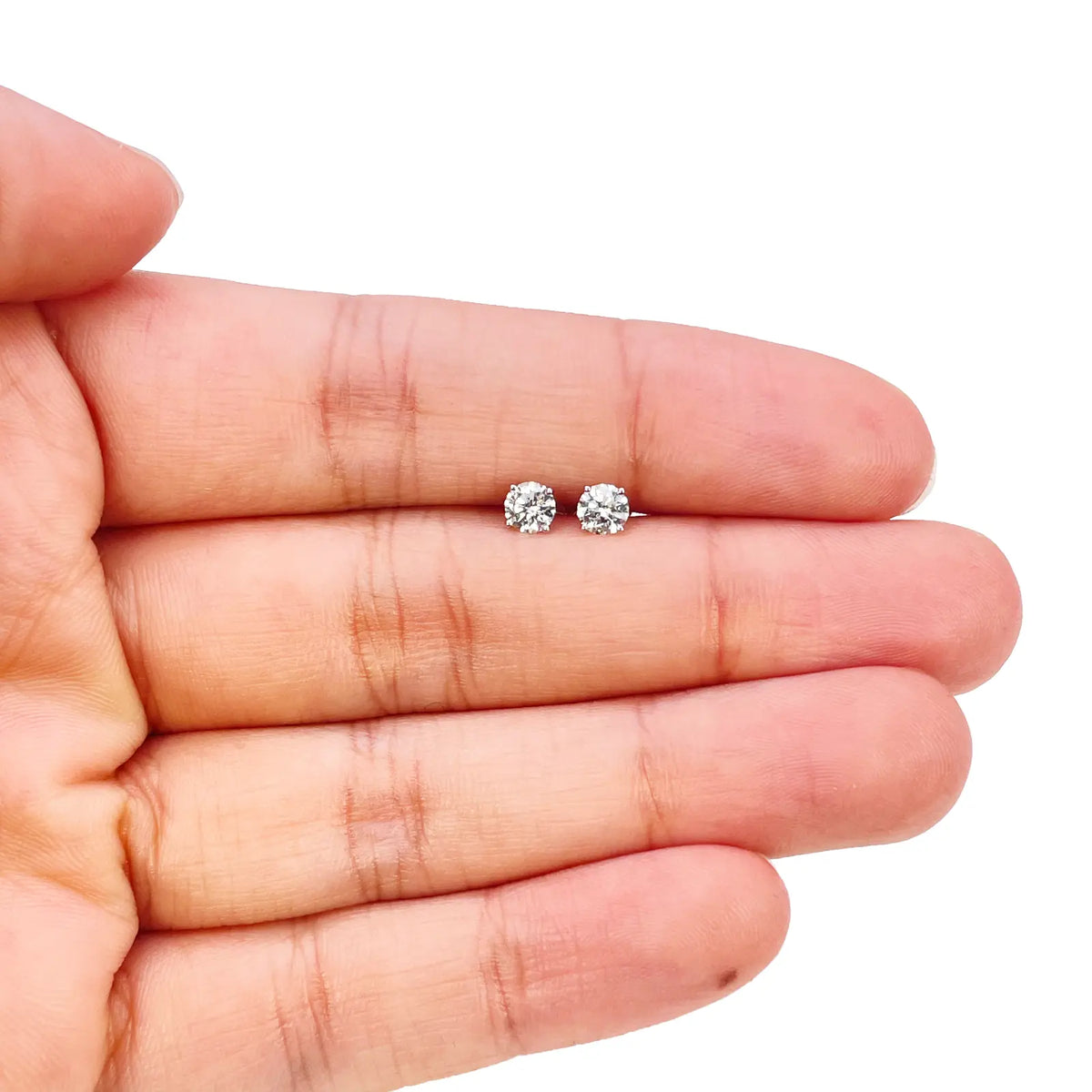 18ct Gold Natural Round Diamond Stud Earrings 0.40ct 4 Claw Certified 3.7mm Wide 