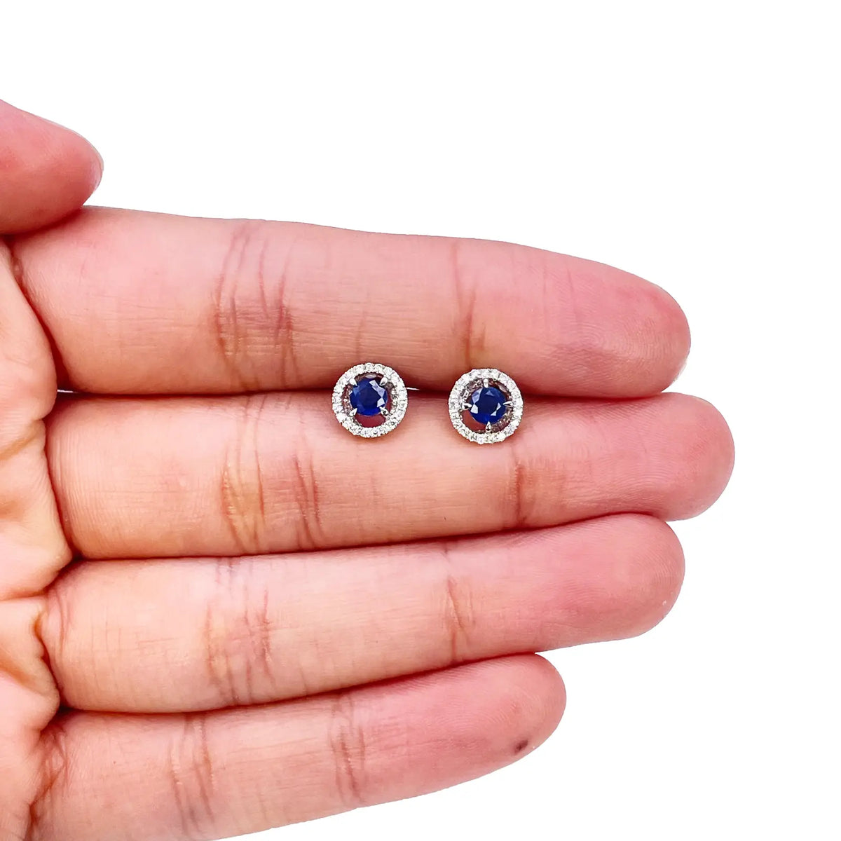 18ct Gold Natural Sapphire Diamond Round Stud Earrings 0.60ct 