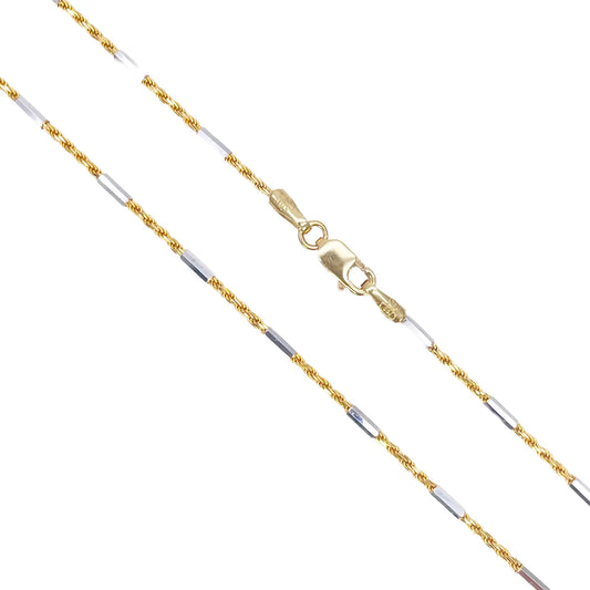 18ct Gold Rope Chain Two-Tone Bar Link Necklace 16 Inches 1.3mm Width 