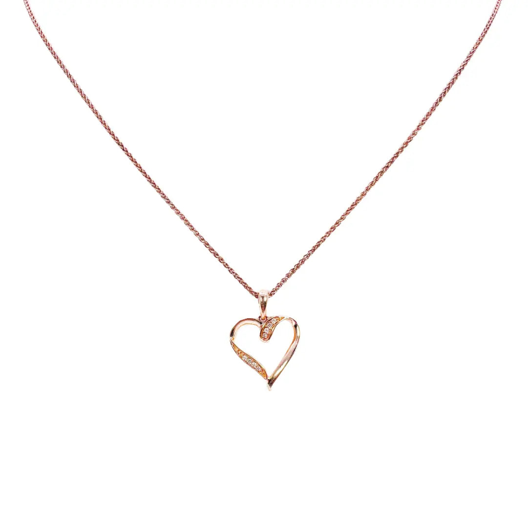 18ct Rose Gold Diamond Open Heart Pendant 0.03ct & 16 inches Chain Necklace 
