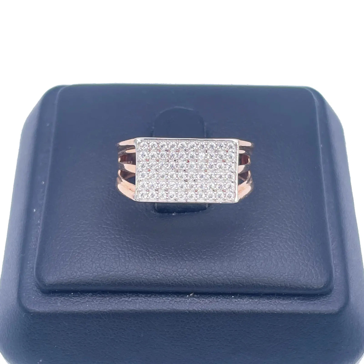 18ct Rose Gold High Polished Cubic Zirconia Men's Signet Ring 