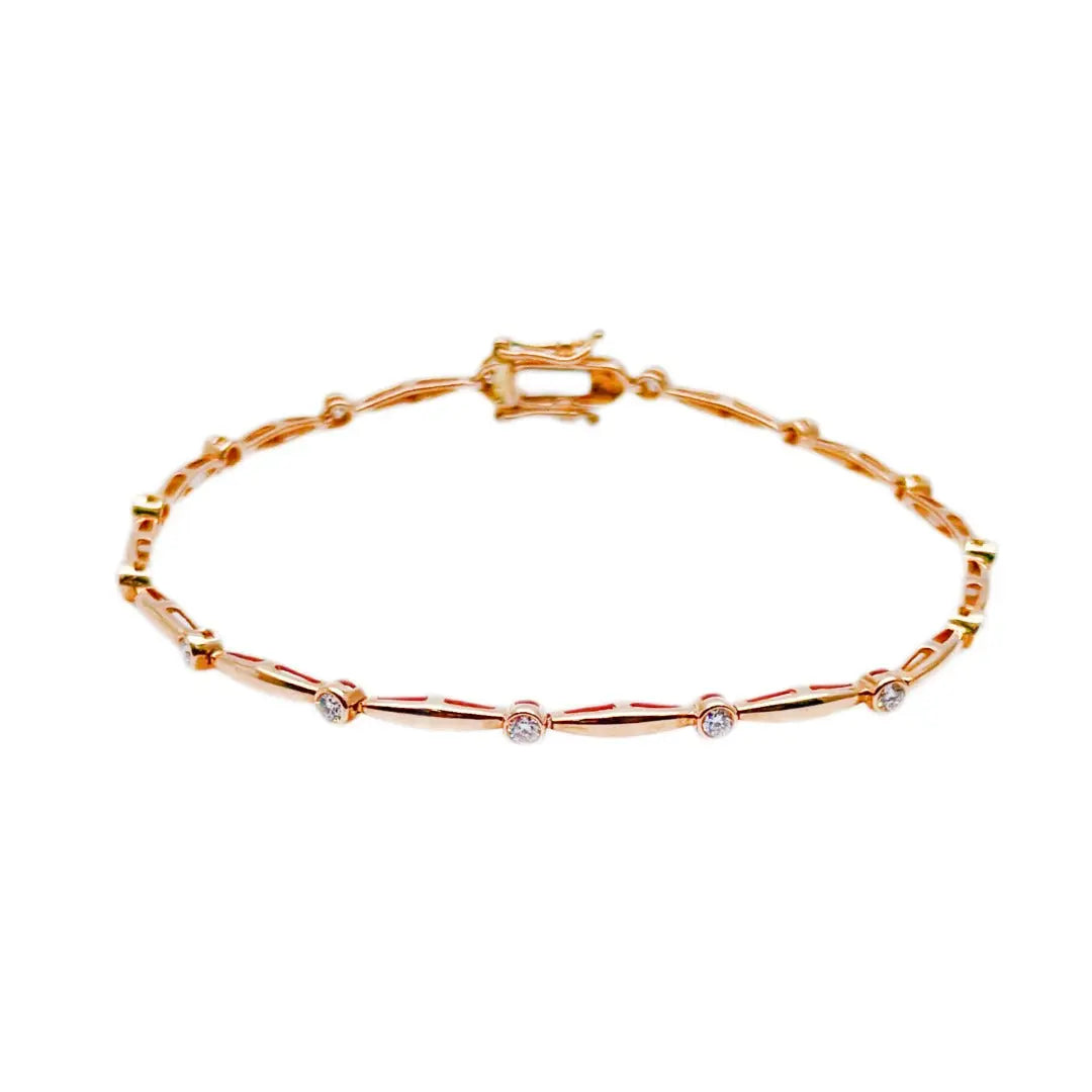 18ct Rose Gold Round Natural Diamond Bamboo Bracelet 0.50ct 7 Inches  Diamond Bracelet