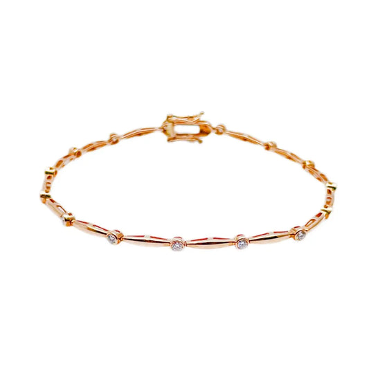18ct Rose Gold Round Natural Diamond Bamboo Bracelet 0.50ct 7 Inches  Diamond Bracelet