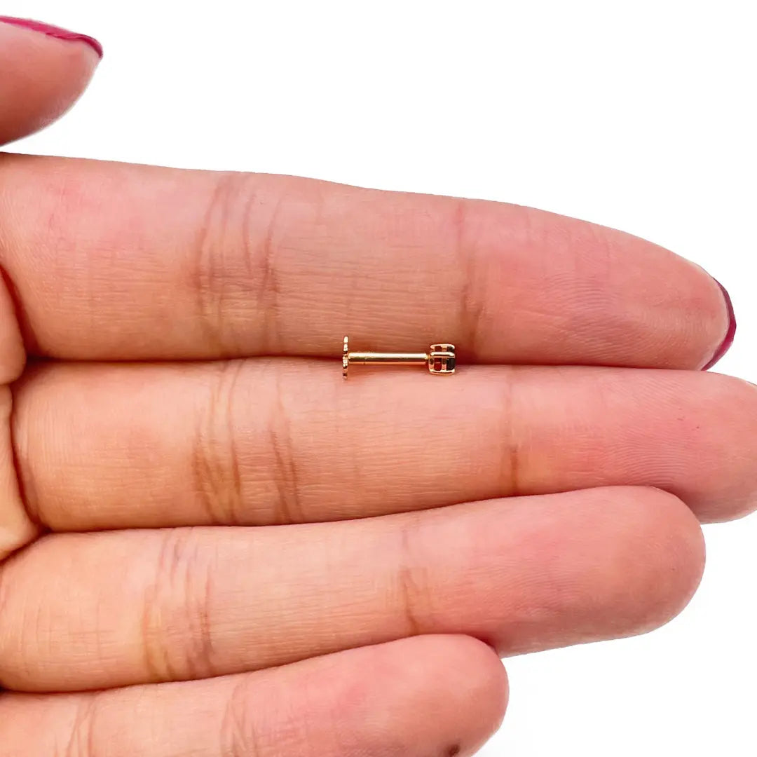 18ct Rose Gold & Black Diamond Nose Stud / Nose Pin 0.05 Carats 4-Claw 2.0 mm 