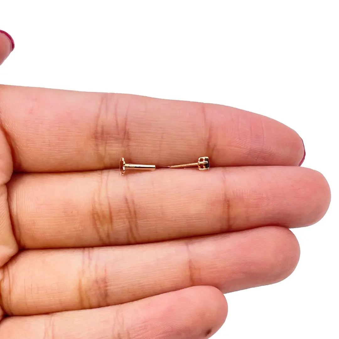 18ct Rose Gold & Black Diamond Nose Stud / Nose Pin 0.05 Carats 4-Claw 2.0 mm 
