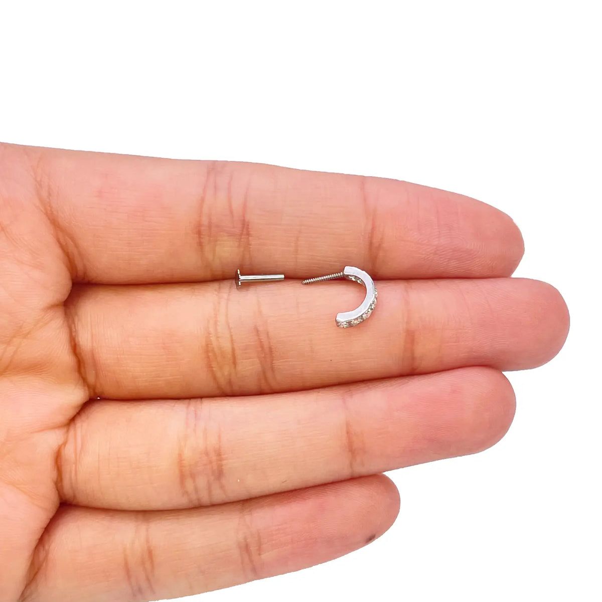 18ct White Gold Beautiful Small Half Hoop Nose Stud/Pin 8.7mm Length 