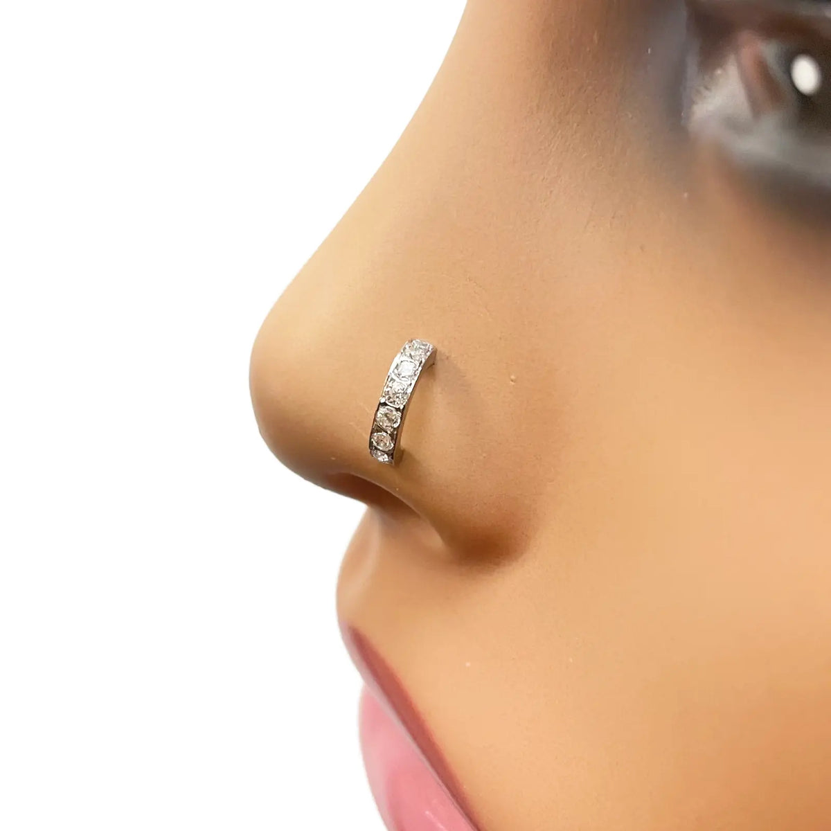 18ct White Gold Beautiful Small Half Hoop Nose Stud/Pin 8.7mm Length 