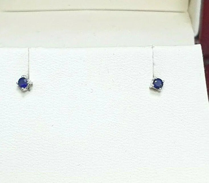 18ct White Gold Blue Sapphire Children's Earrings 0.10cts child friendly safe & secure 