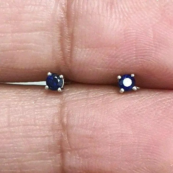 18ct White Gold Blue Sapphire Children's Earrings 0.10cts child friendly safe & secure 