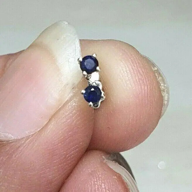 18ct White Gold Blue Sapphire Children's Earrings 0.10cts child friendly safe & secure 
