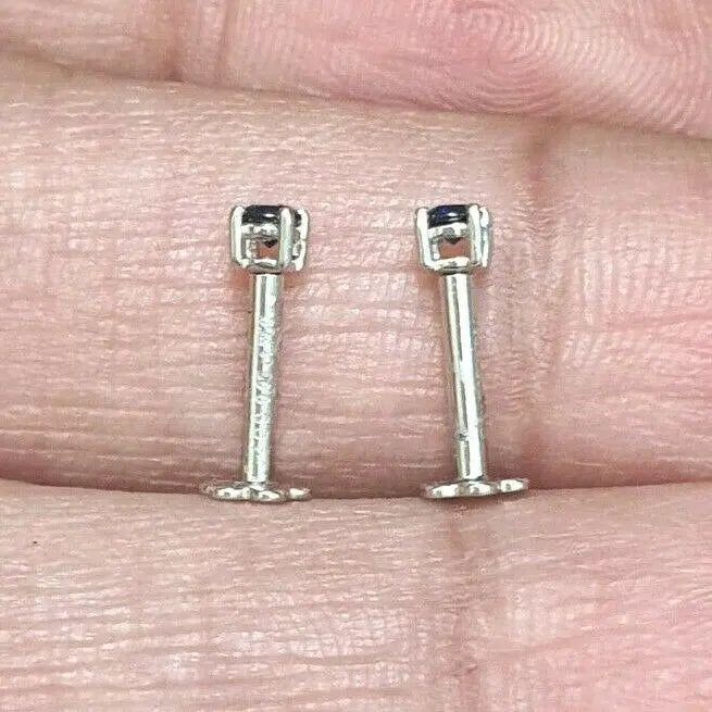 18ct White Gold Blue Sapphire Children's Earrings 0.10cts child friendly safe & secure 