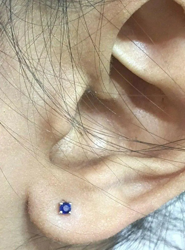 18ct White Gold Blue Sapphire Children's Earrings 0.10cts child friendly safe & secure 